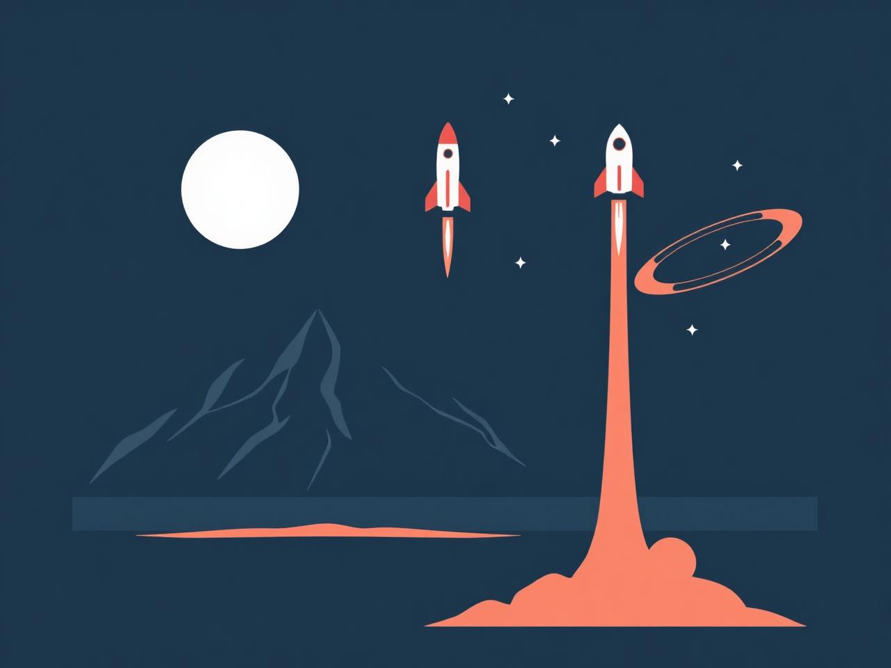 Flat vector illustration of Jebel Jais with a rocket and orbits